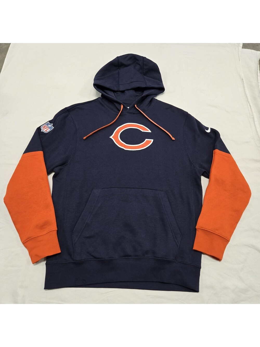 EUC Men's SMALL Nike Chicago Bears Sideline On Field Hoodie Navy/Orange Logo $85